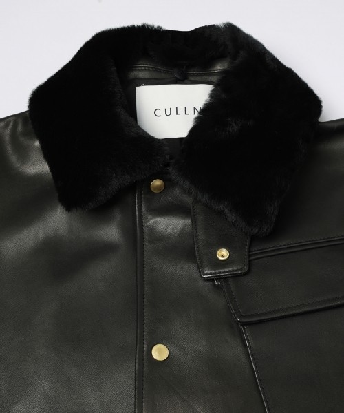 UK Lamb Leather Tielocken Jacket Detaching Spanish Mouton Collar