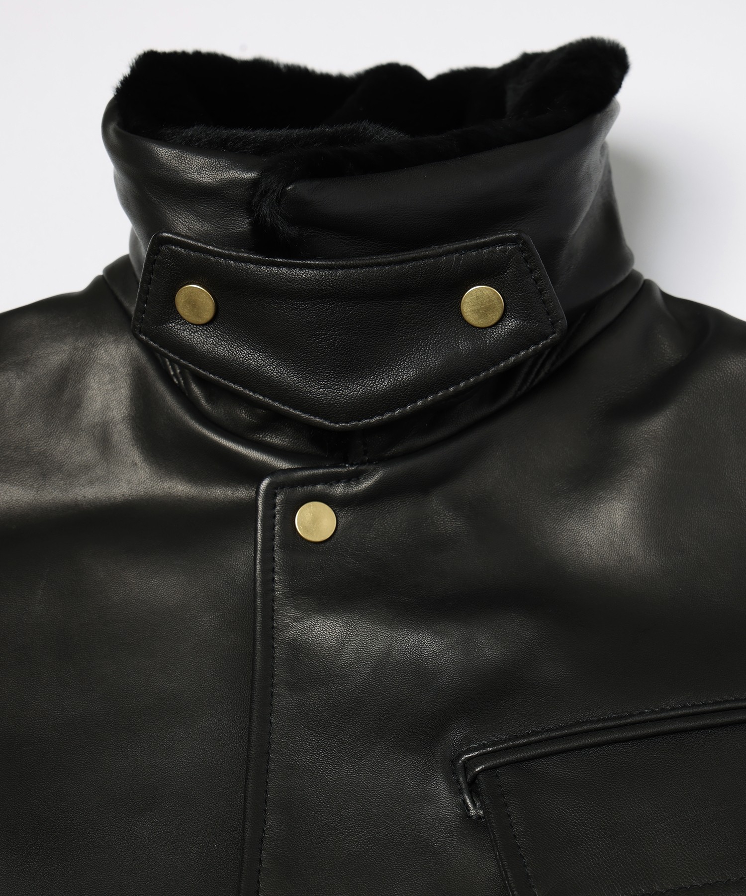 UK Lamb Leather Tielocken Jacket Detaching Spanish Mouton Collar