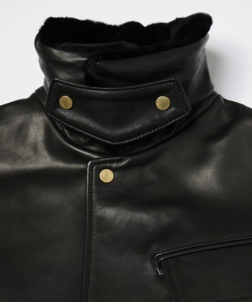 UK Lamb Leather Tielocken Jacket Detaching Spanish Mouton Collar