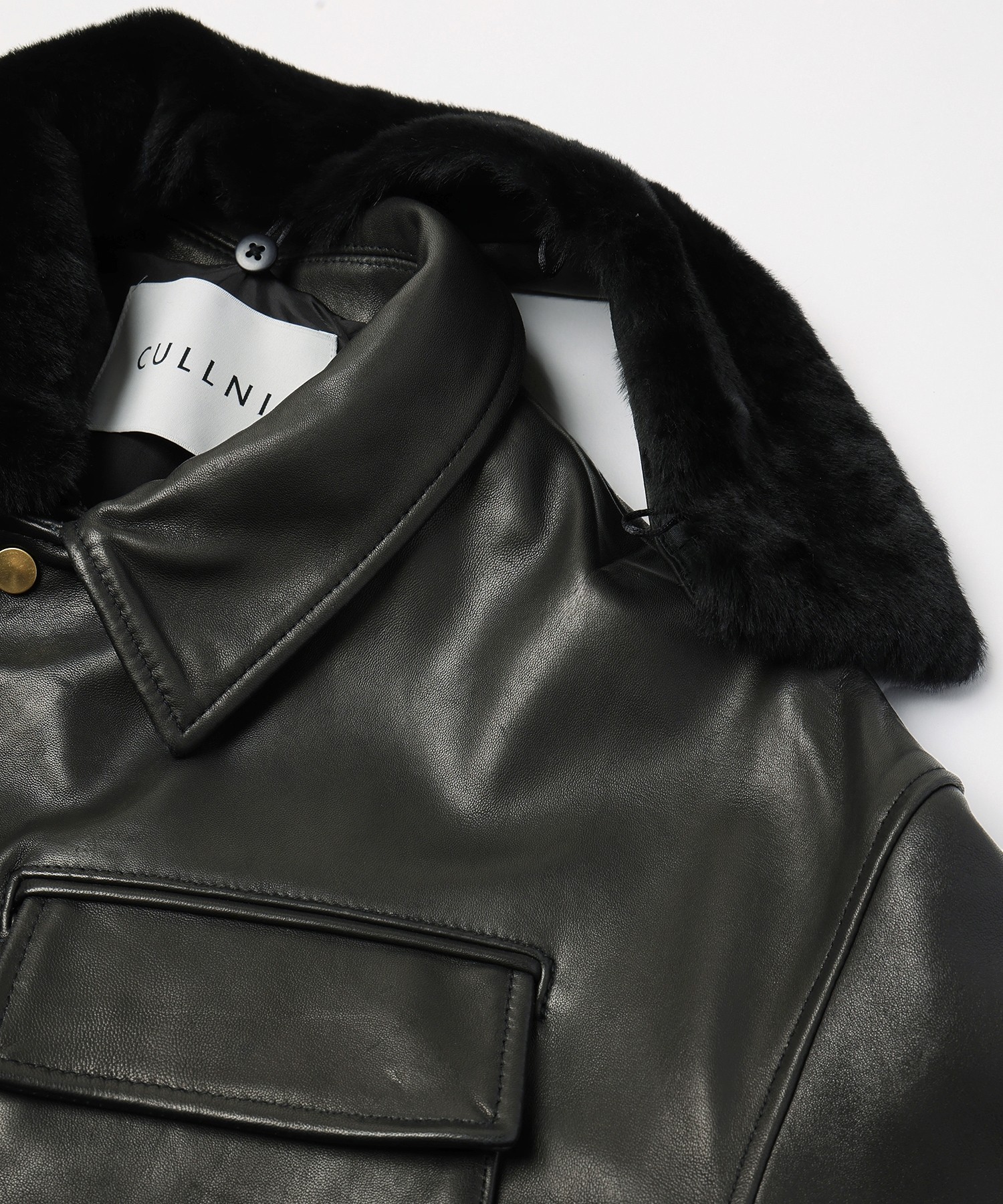 UK Lamb Leather Tielocken Jacket Detaching Spanish Mouton Collar