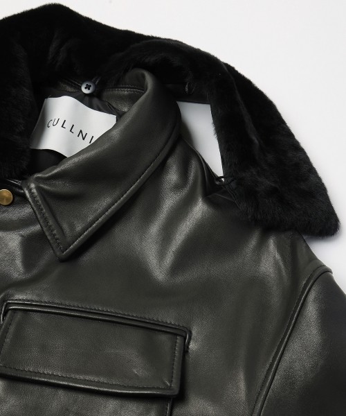 UK Lamb Leather Tielocken Jacket Detaching Spanish Mouton Collar