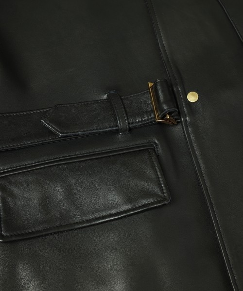 UK Lamb Leather Tielocken Jacket Detaching Spanish Mouton Collar