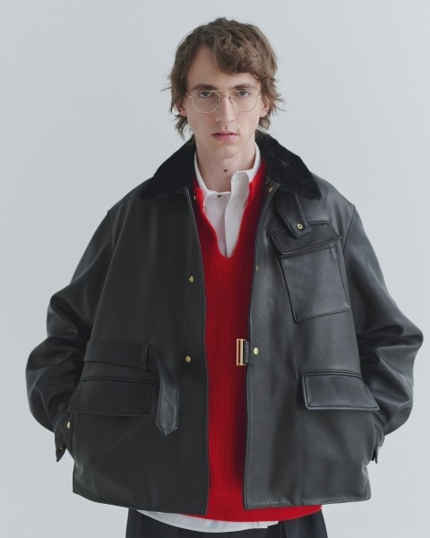 UK Lamb Leather Tielocken Jacket Detaching Spanish Mouton Collar
