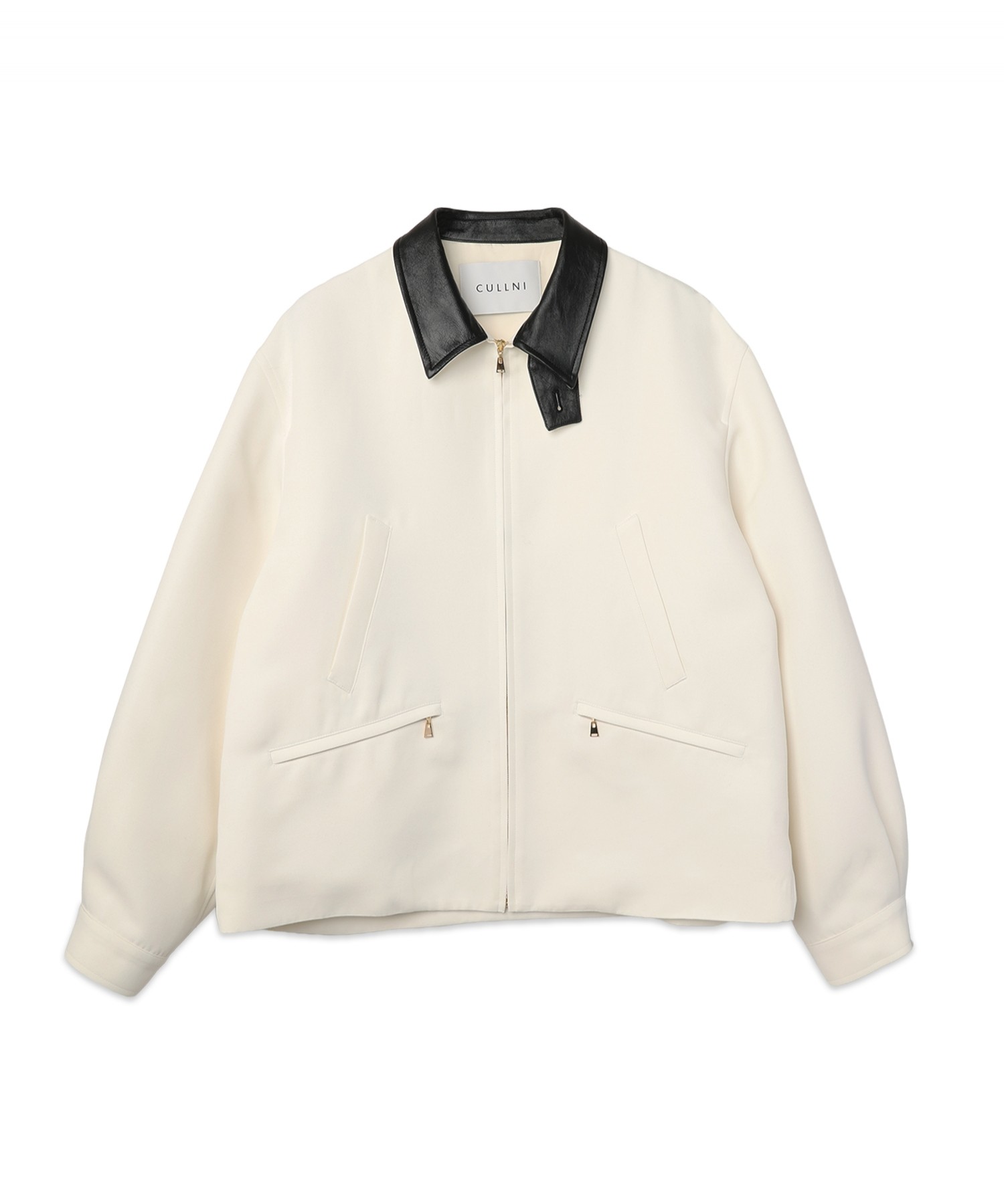 Structured Twill Double Cloth Leather Collar Blouson