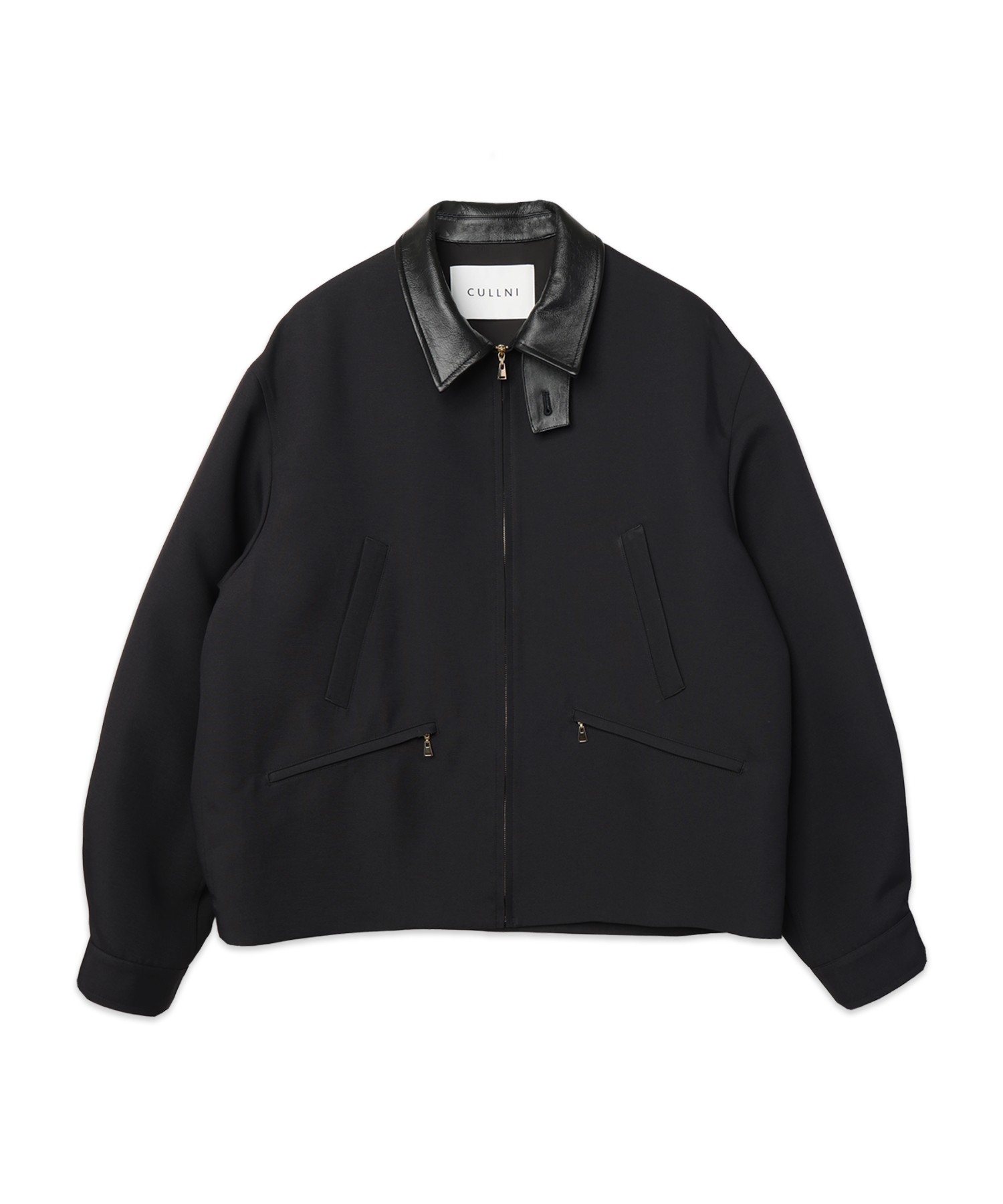 Structured Twill Double Cloth Leather Collar Blouson