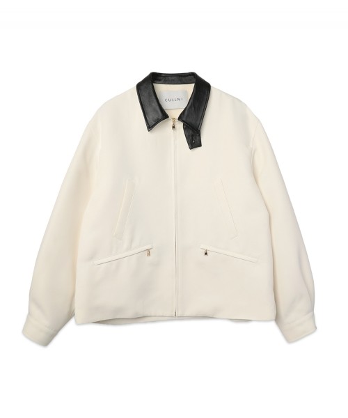 Structured Twill Double Cloth Leather Collar Blouson