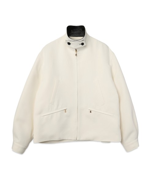 Structured Twill Double Cloth Leather Collar Blouson