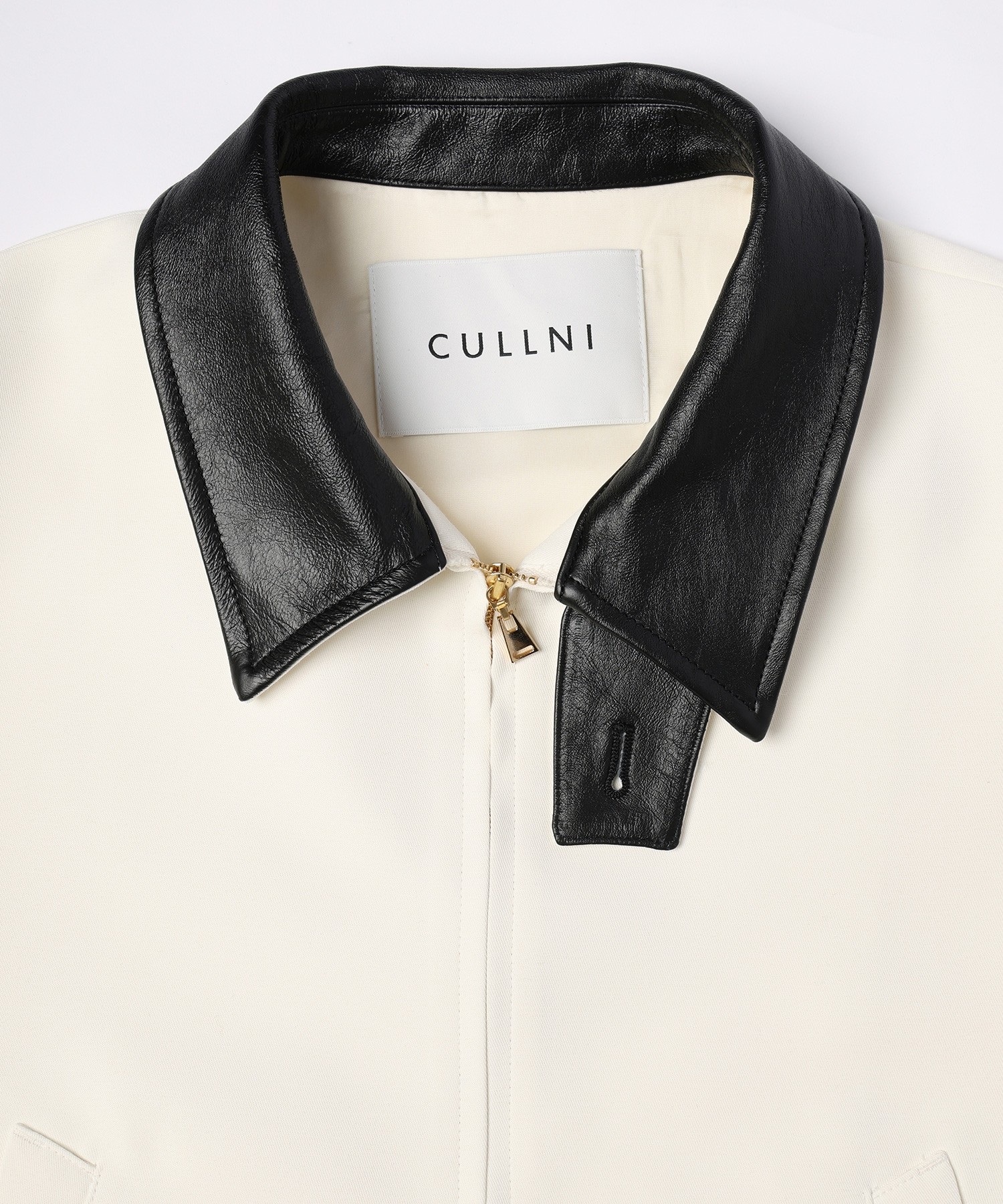 Structured Twill Double Cloth Leather Collar Blouson