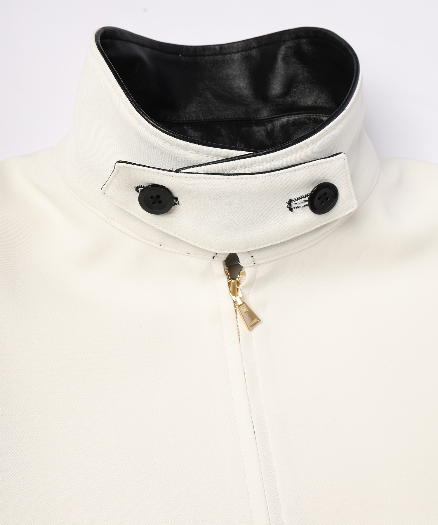 Structured Twill Double Cloth Leather Collar Blouson