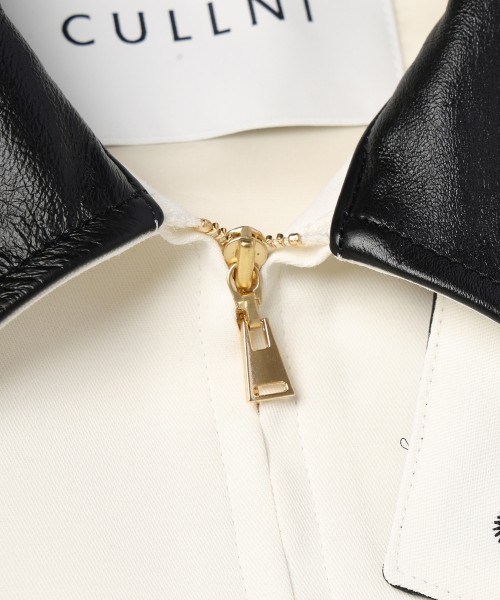 Structured Twill Double Cloth Leather Collar Blouson