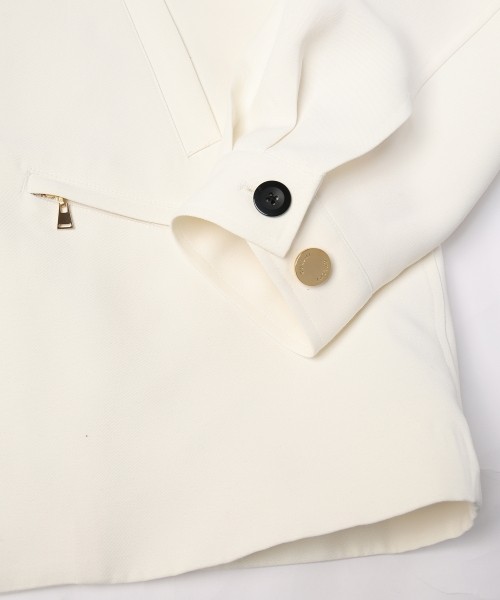 Structured Twill Double Cloth Leather Collar Blouson