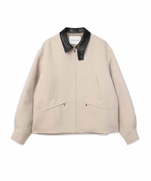 Structured Twill Double Cloth Leather Collar Blouson