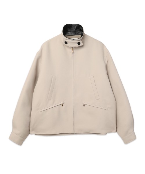 Structured Twill Double Cloth Leather Collar Blouson