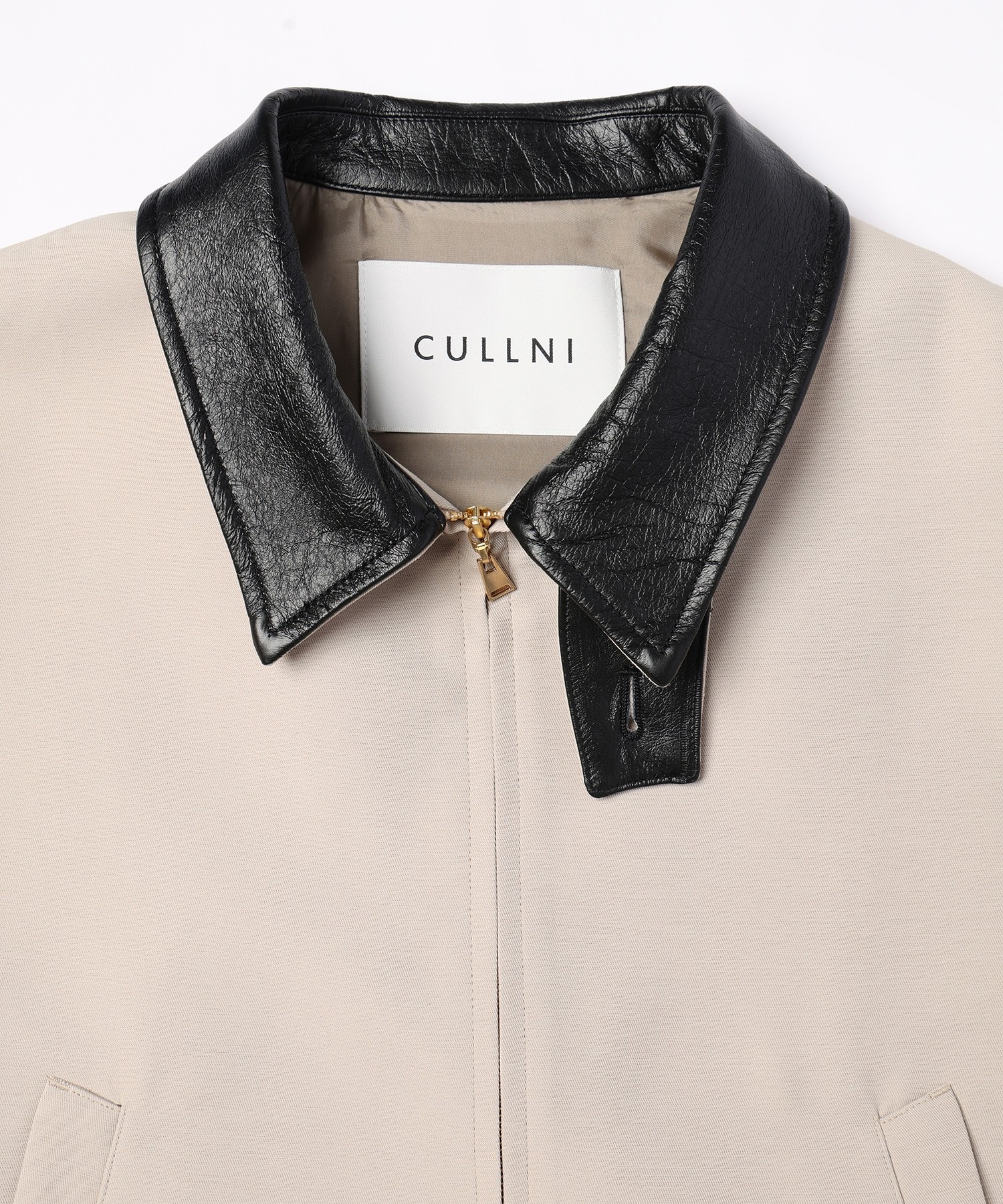 Structured Twill Double Cloth Leather Collar Blouson