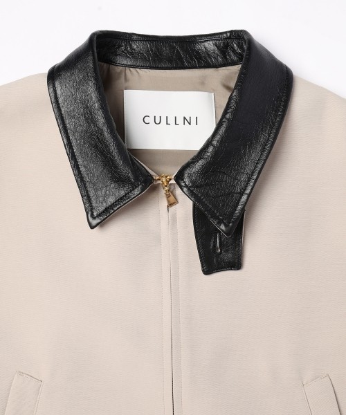 Structured Twill Double Cloth Leather Collar Blouson