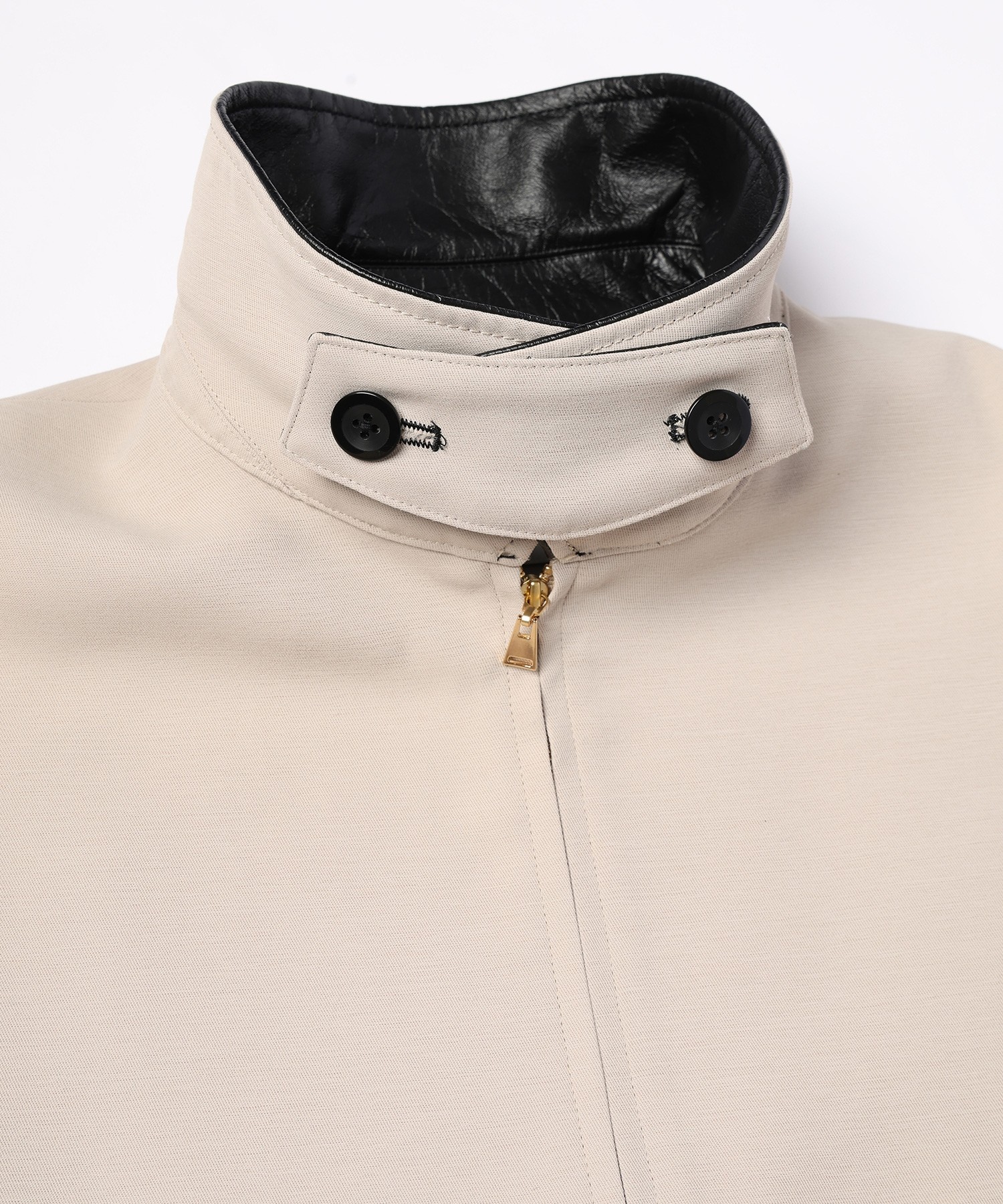 Structured Twill Double Cloth Leather Collar Blouson