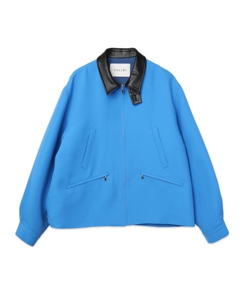 Structured Twill Double Cloth Leather Collar Blouson