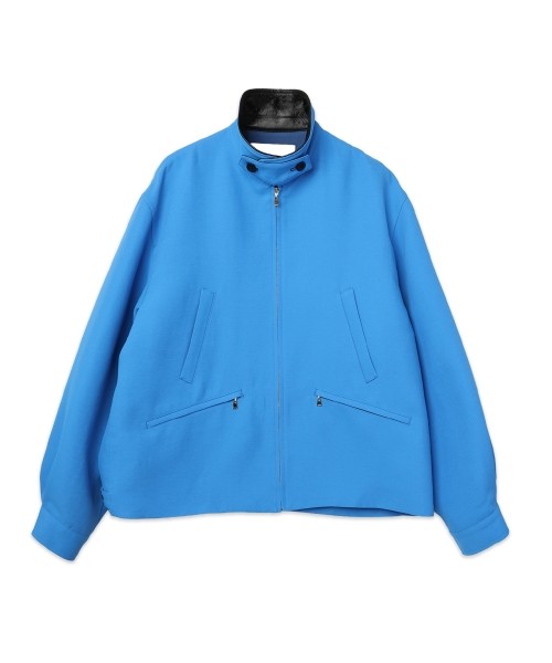 Structured Twill Double Cloth Leather Collar Blouson