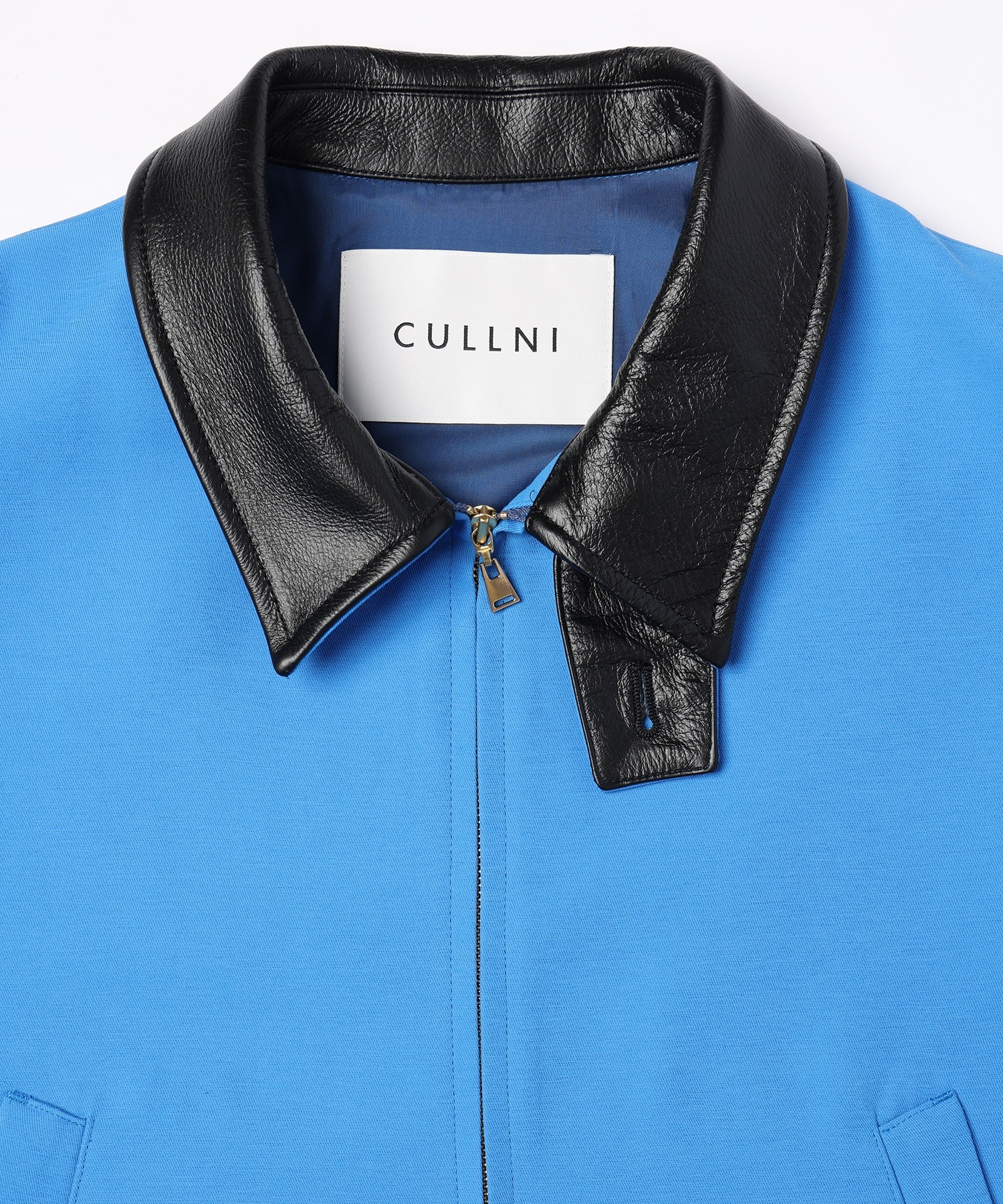 Structured Twill Double Cloth Leather Collar Blouson