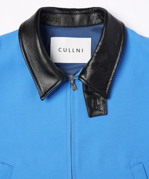 Structured Twill Double Cloth Leather Collar Blouson