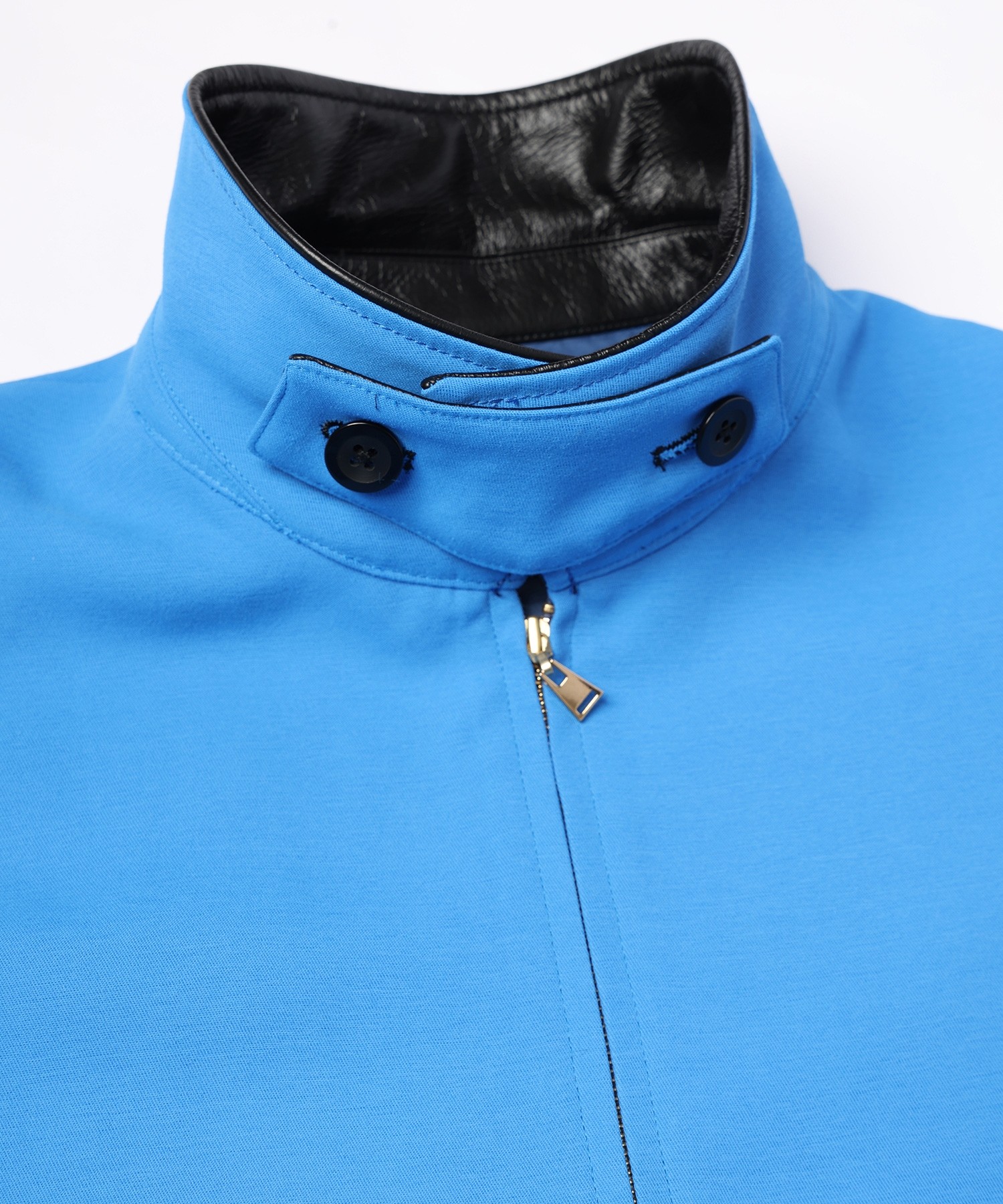 Structured Twill Double Cloth Leather Collar Blouson