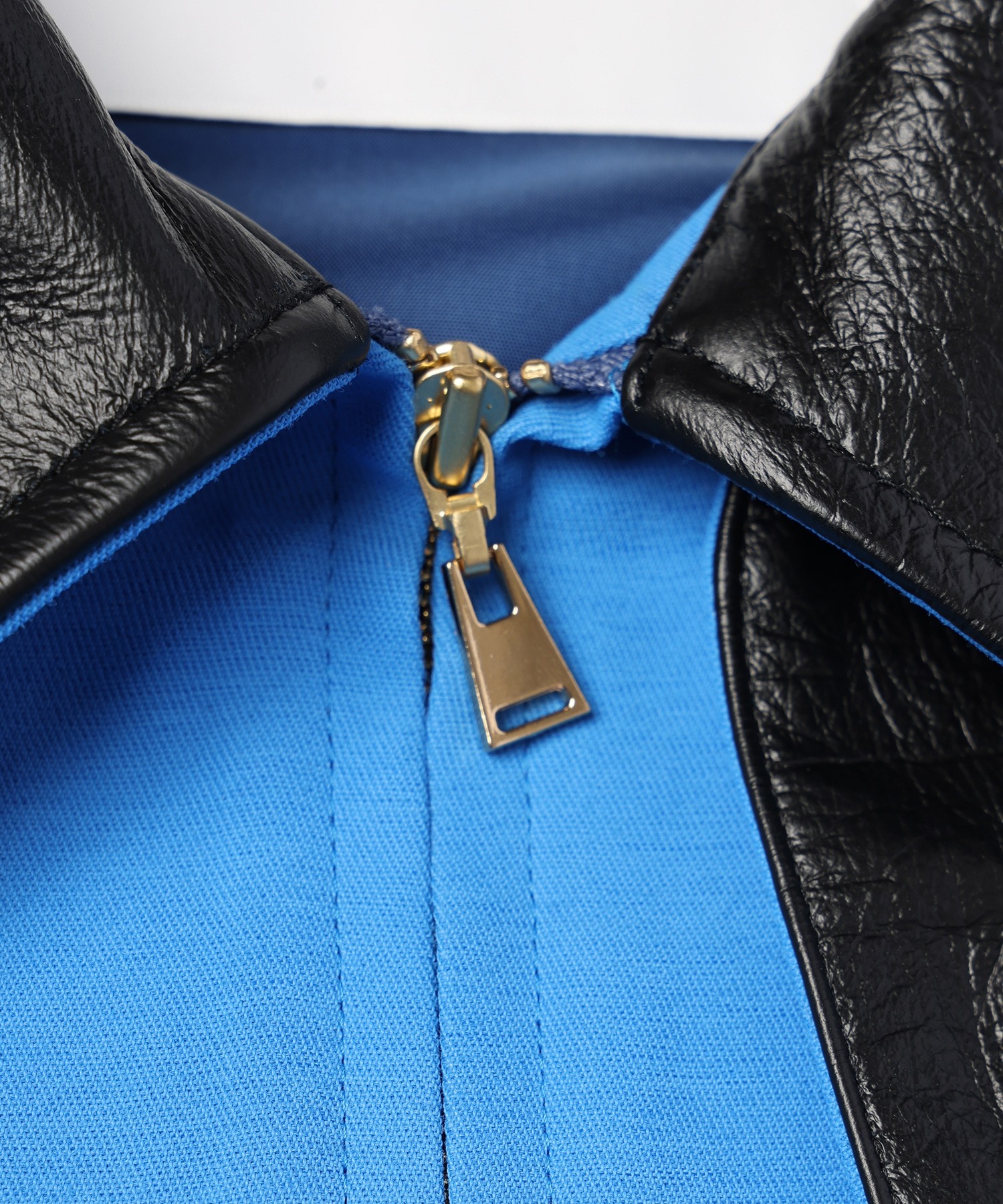 Structured Twill Double Cloth Leather Collar Blouson