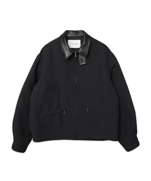 Structured Twill Double Cloth Leather Collar Blouson