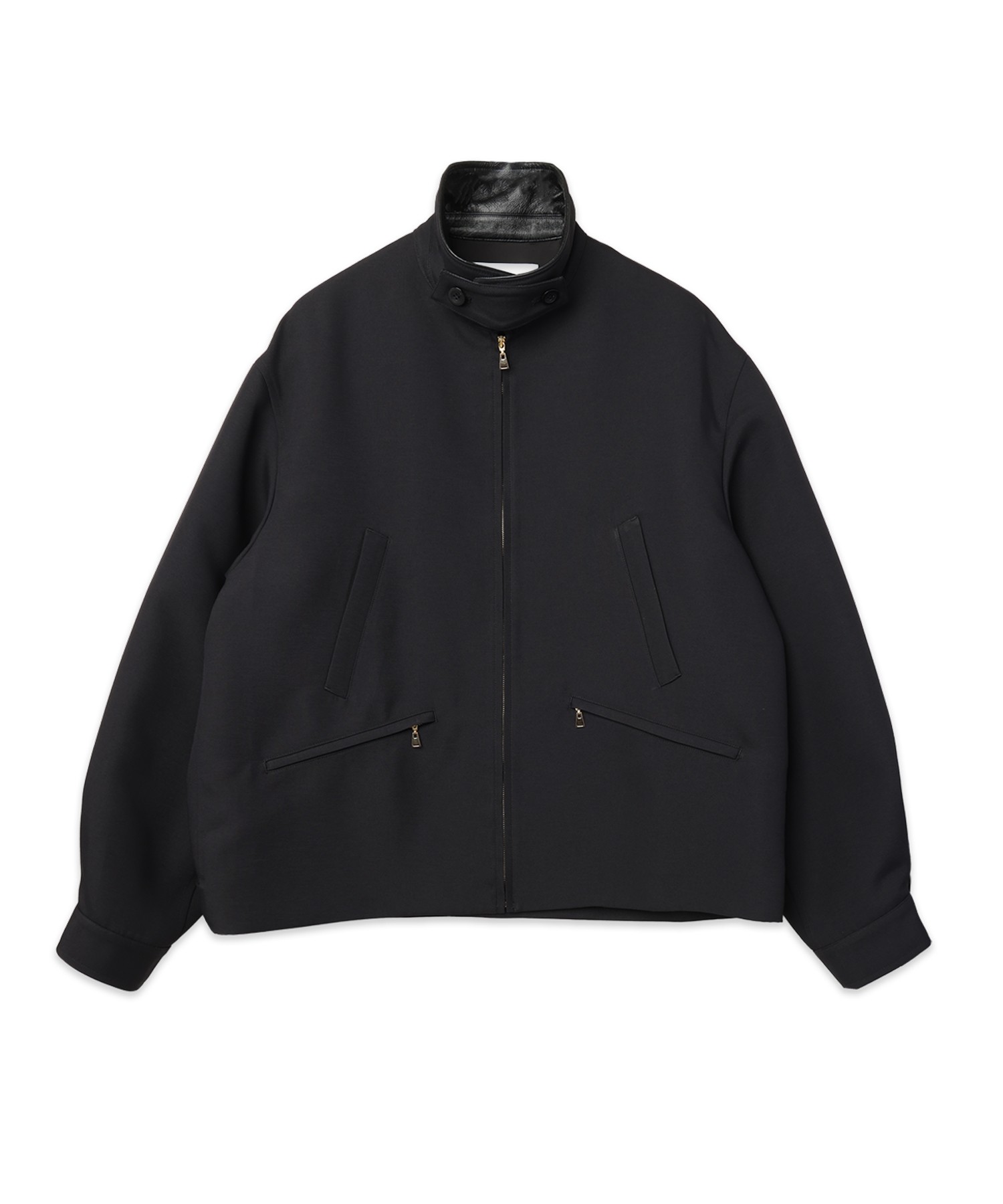 Structured Twill Double Cloth Leather Collar Blouson