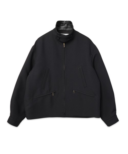 Structured Twill Double Cloth Leather Collar Blouson