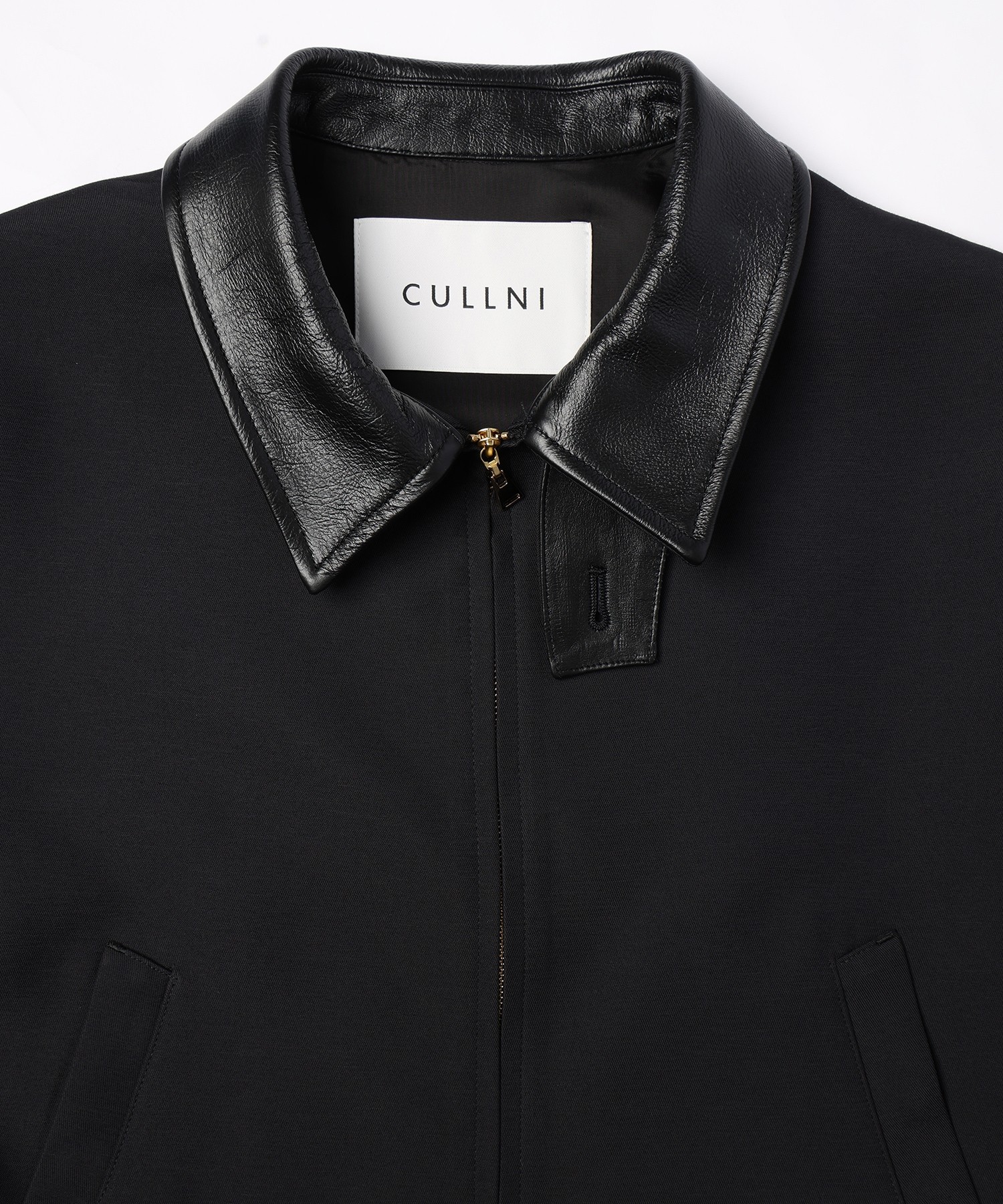 Structured Twill Double Cloth Leather Collar Blouson