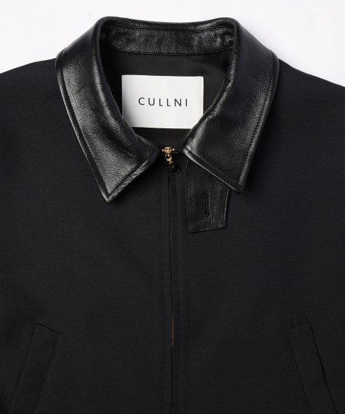 Structured Twill Double Cloth Leather Collar Blouson