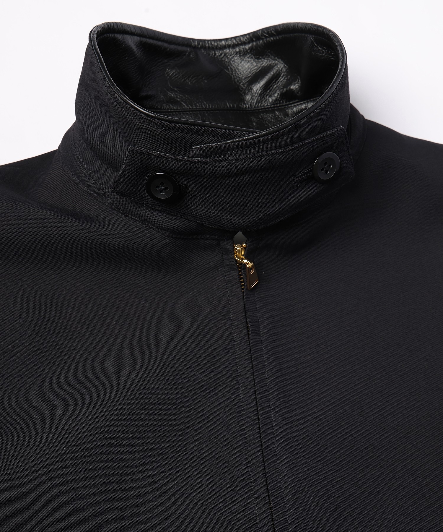 Structured Twill Double Cloth Leather Collar Blouson