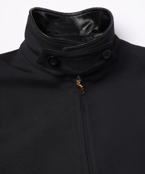 Structured Twill Double Cloth Leather Collar Blouson