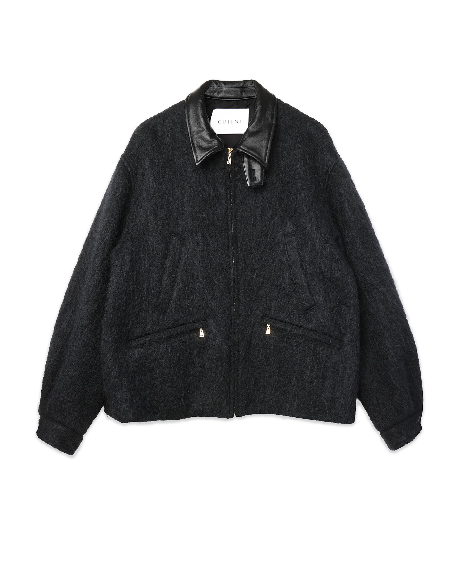 Brushed Mohair Shaggy Leather Collar Blouson
