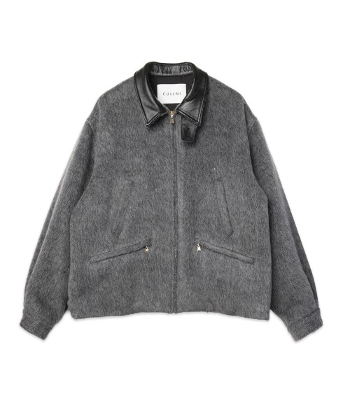 Brushed Mohair Shaggy Leather Collar Blouson