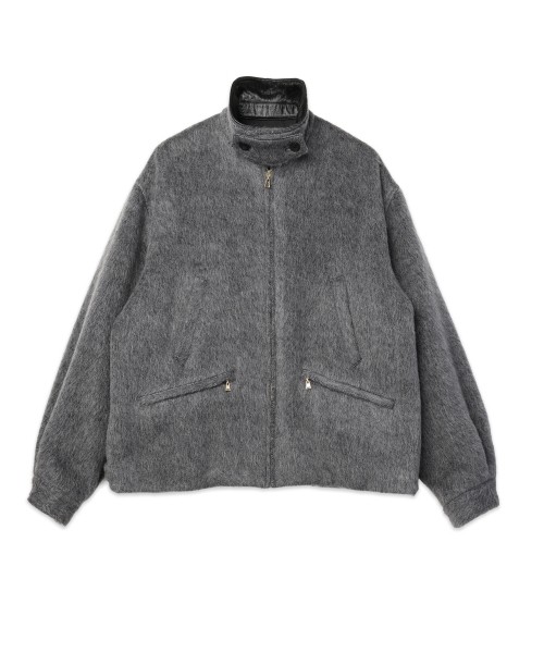 Brushed Mohair Shaggy Leather Collar Blouson
