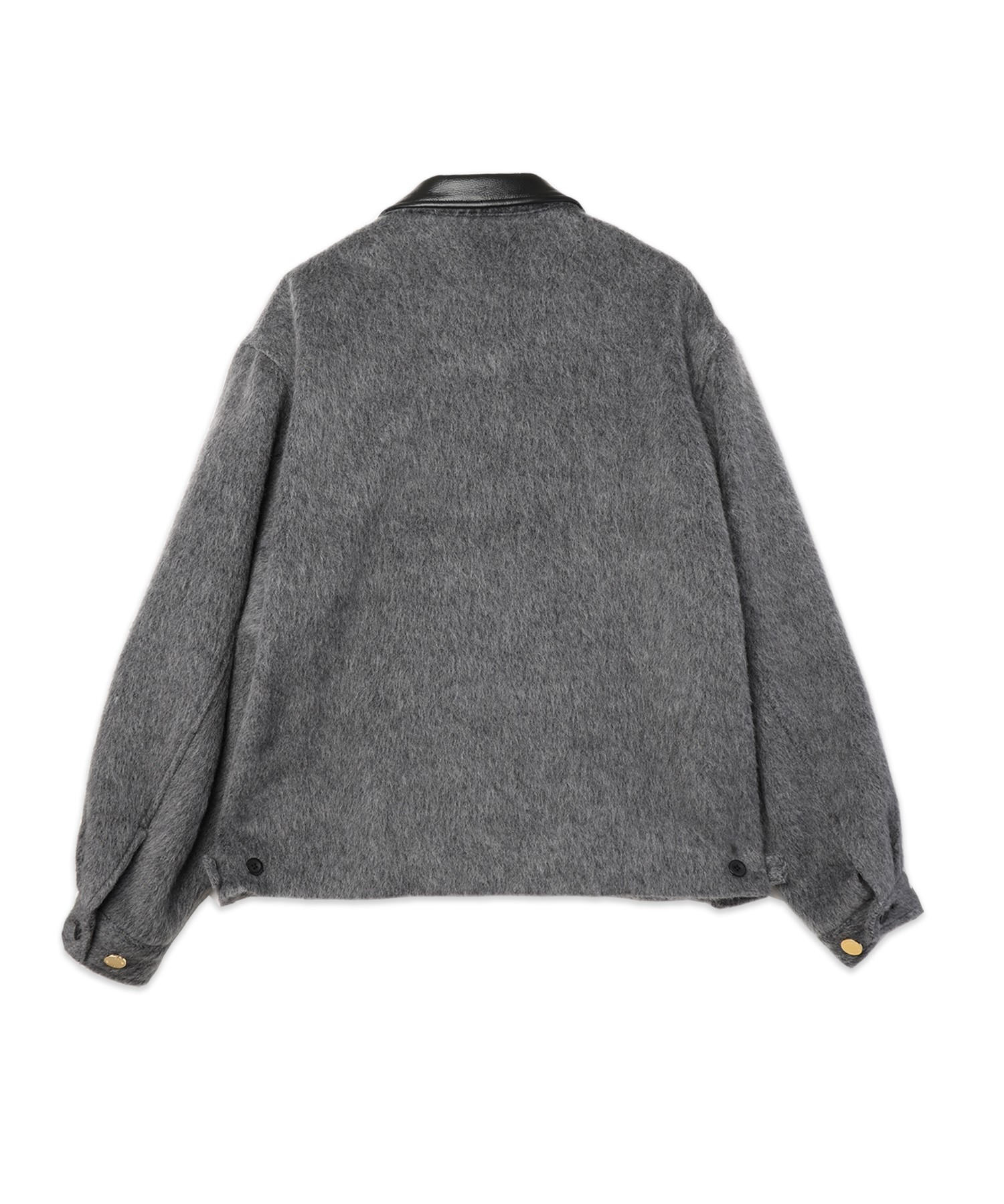 Brushed Mohair Shaggy Leather Collar Blouson