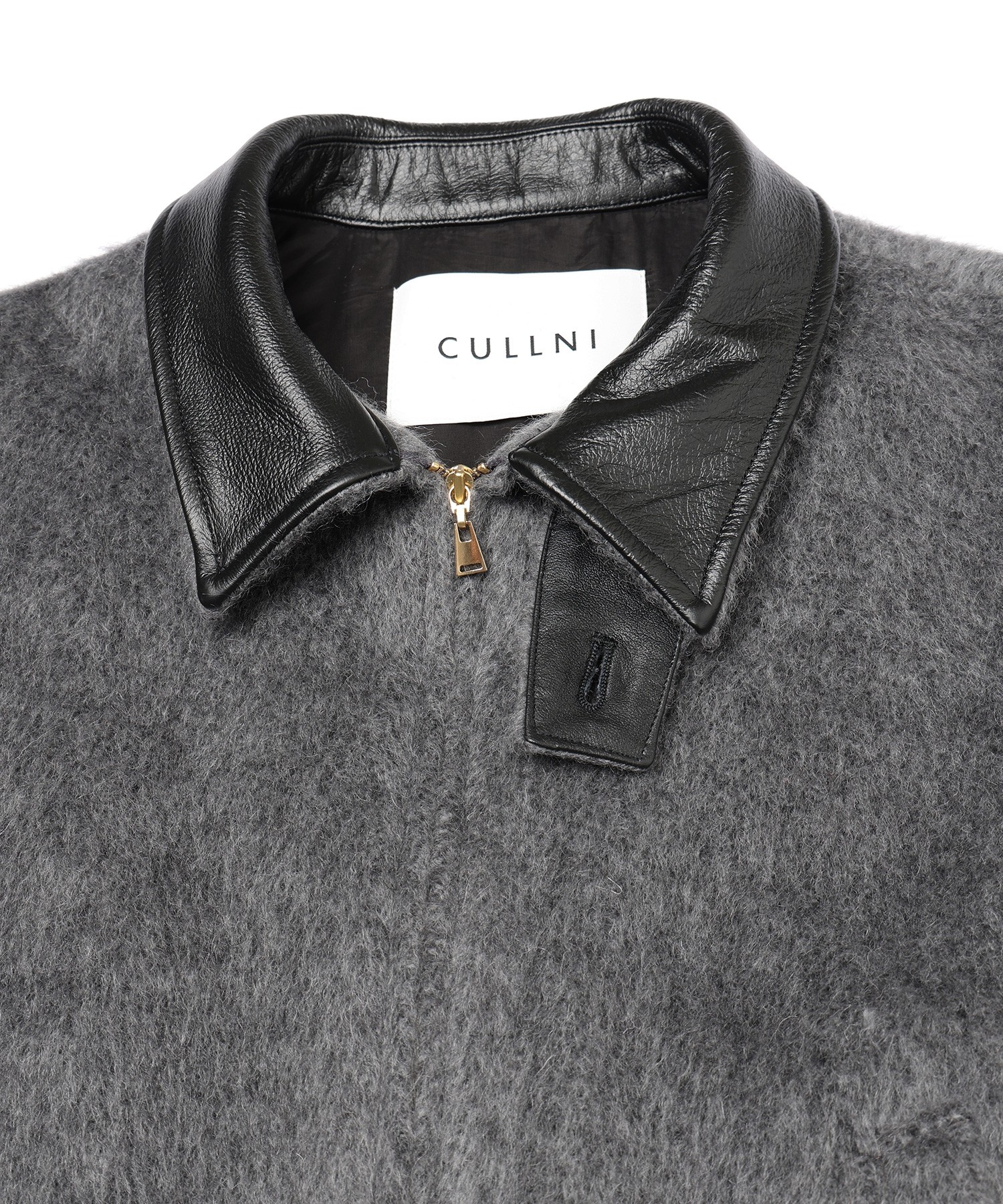 Brushed Mohair Shaggy Leather Collar Blouson