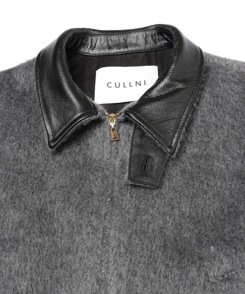 Brushed Mohair Shaggy Leather Collar Blouson