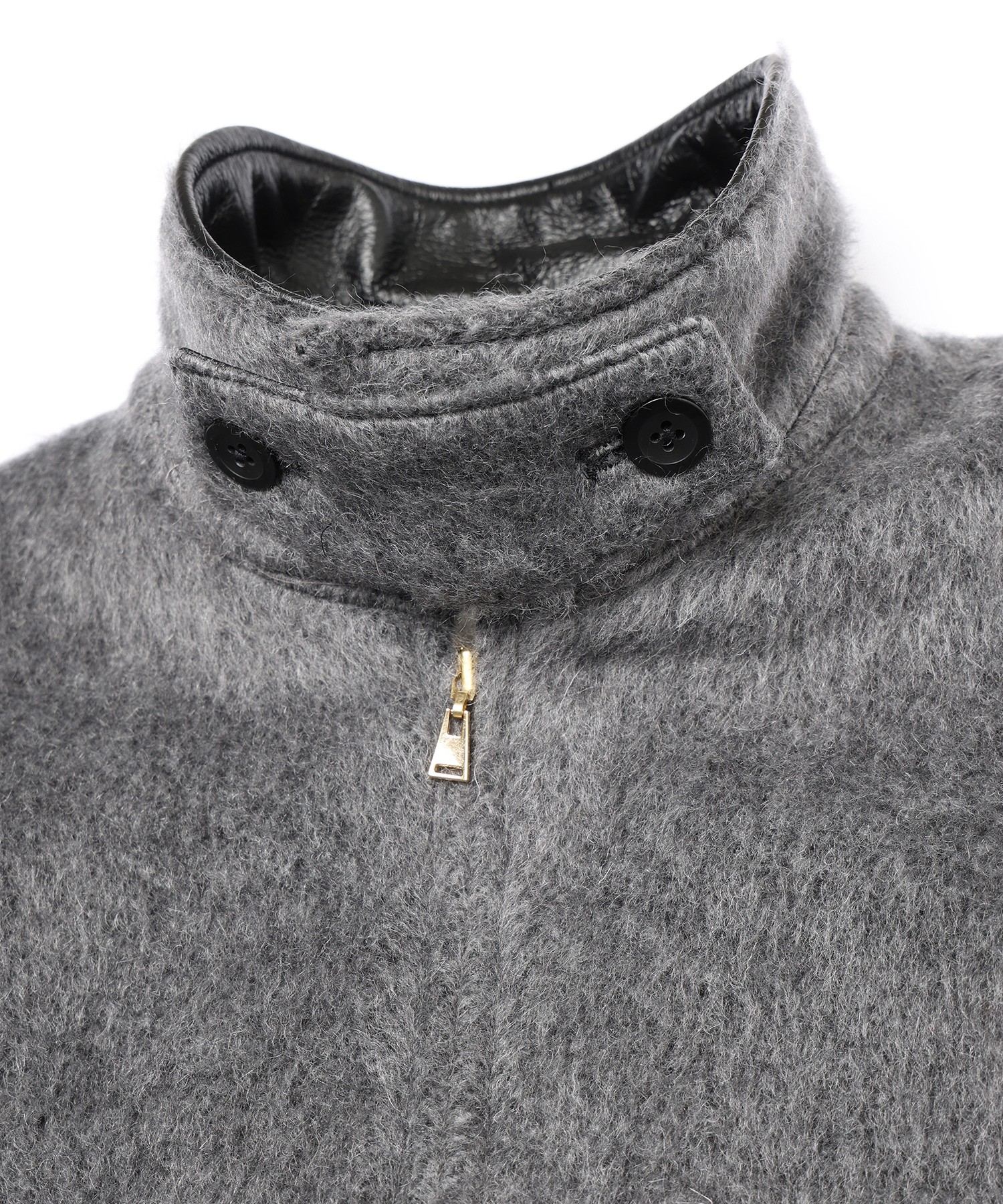 Brushed Mohair Shaggy Leather Collar Blouson