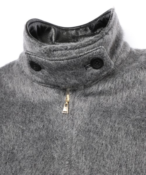 Brushed Mohair Shaggy Leather Collar Blouson