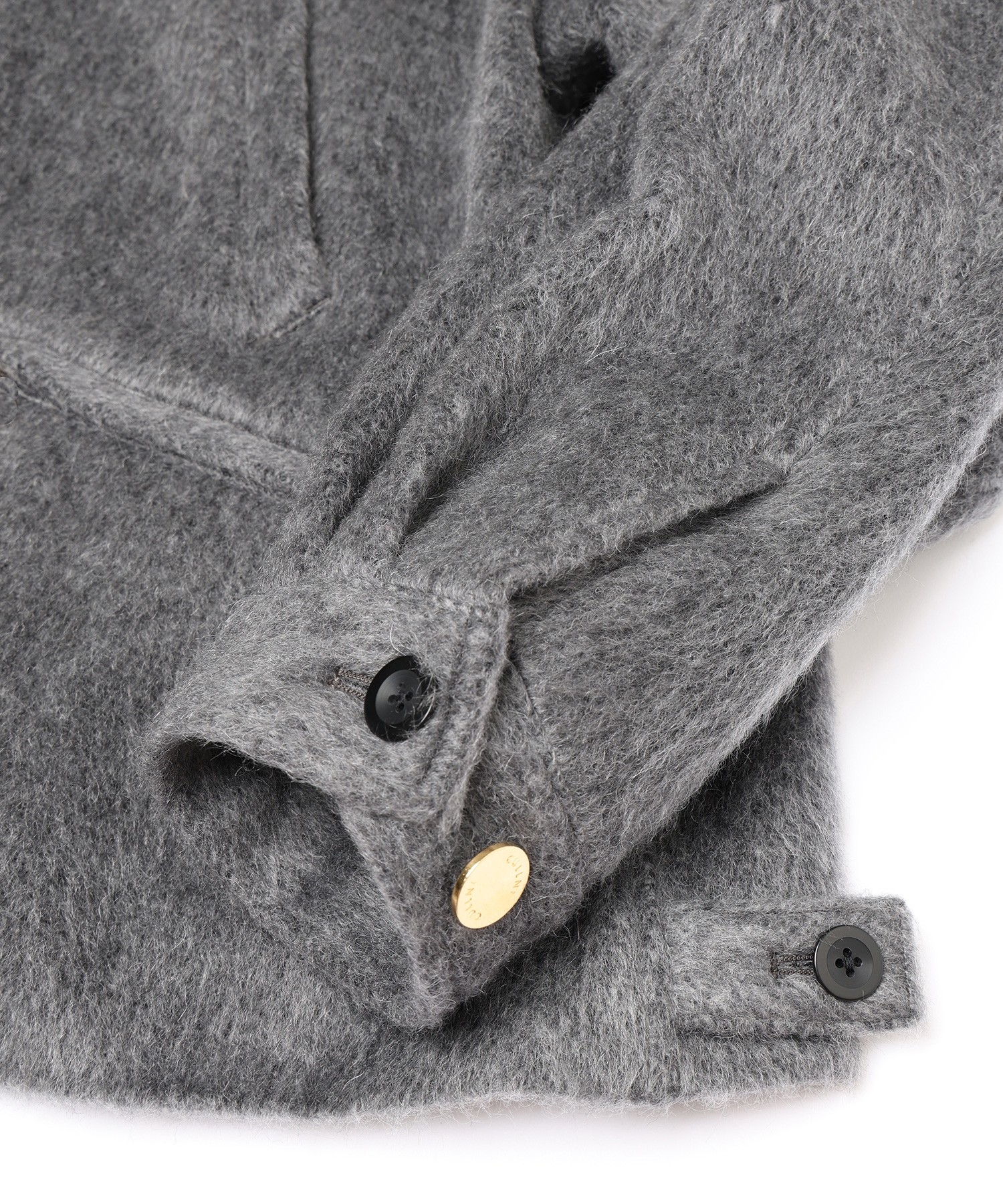 Brushed Mohair Shaggy Leather Collar Blouson