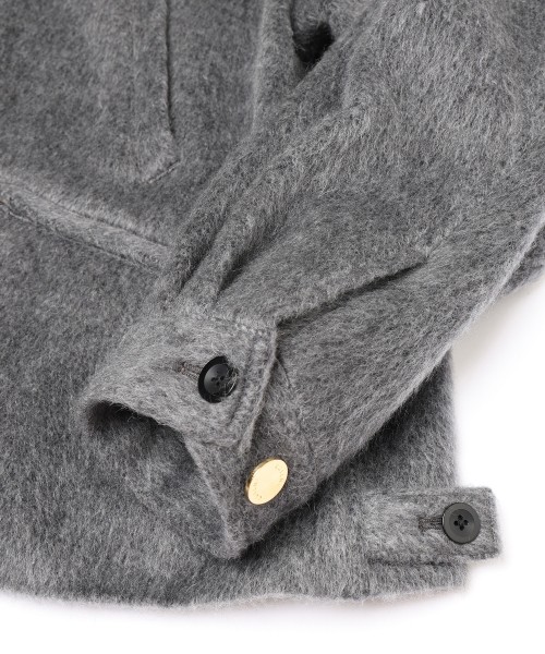 Brushed Mohair Shaggy Leather Collar Blouson