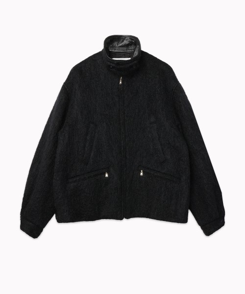 Brushed Mohair Shaggy Leather Collar Blouson