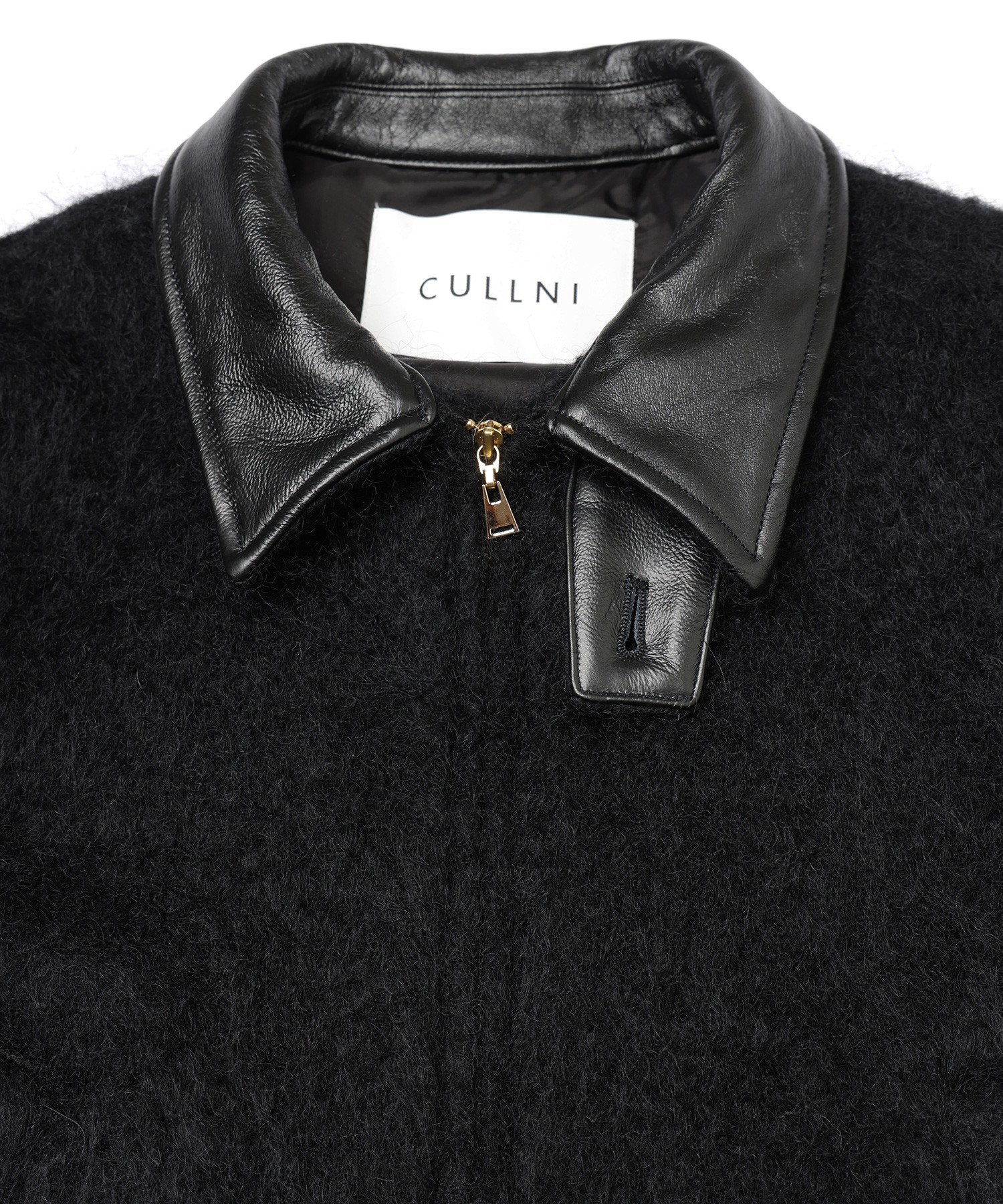 Brushed Mohair Shaggy Leather Collar Blouson