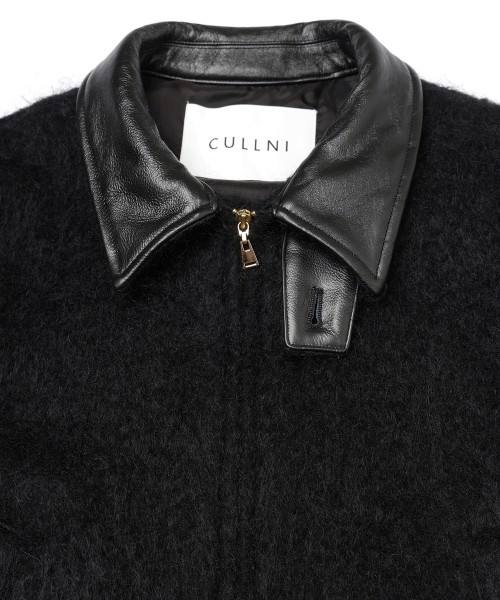 Brushed Mohair Shaggy Leather Collar Blouson
