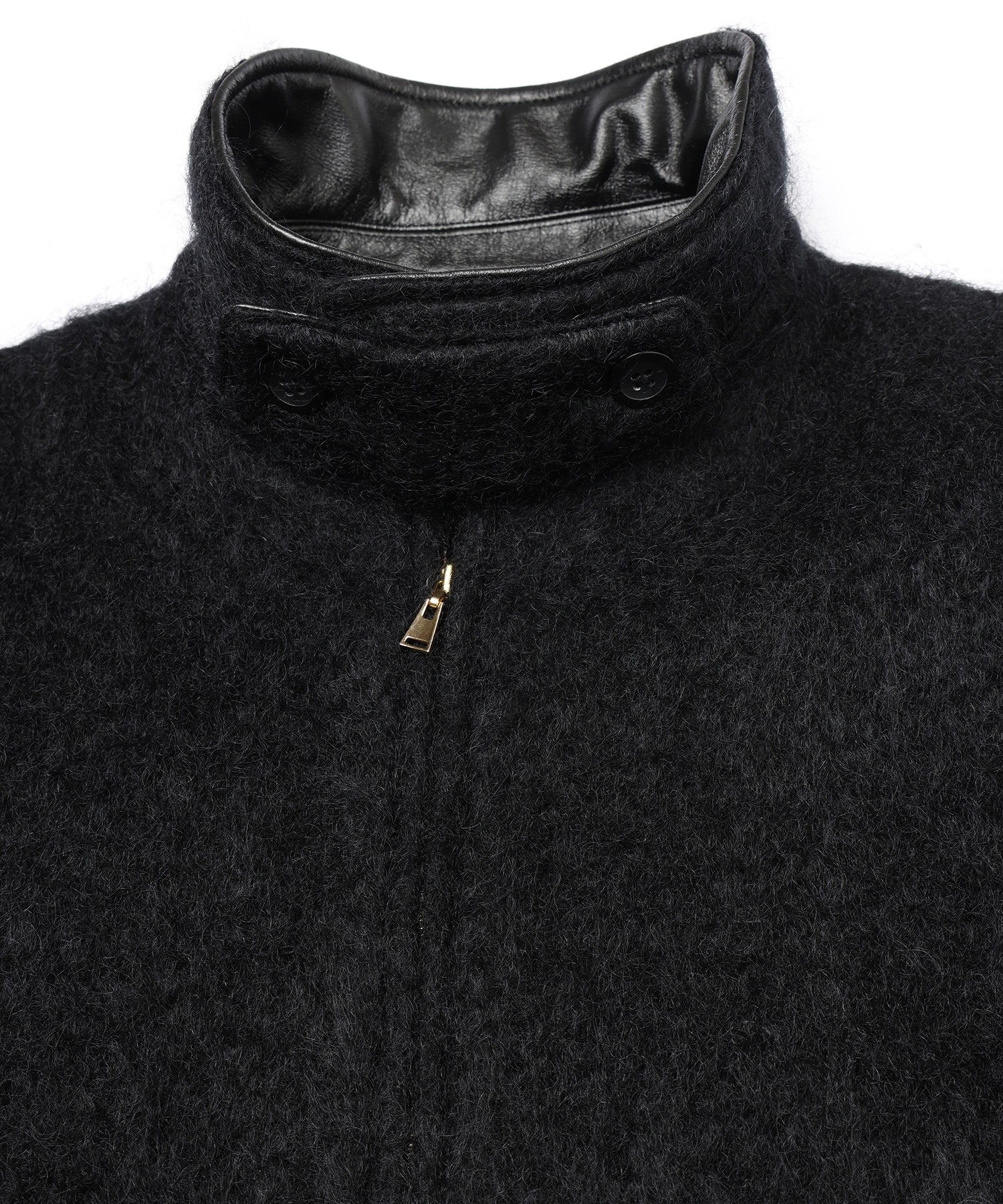 Brushed Mohair Shaggy Leather Collar Blouson