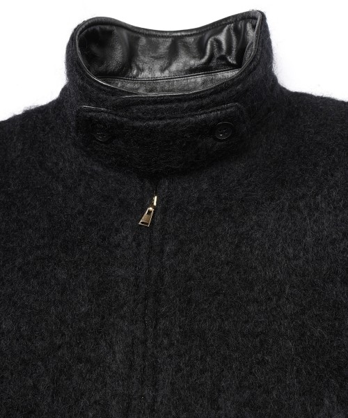 Brushed Mohair Shaggy Leather Collar Blouson
