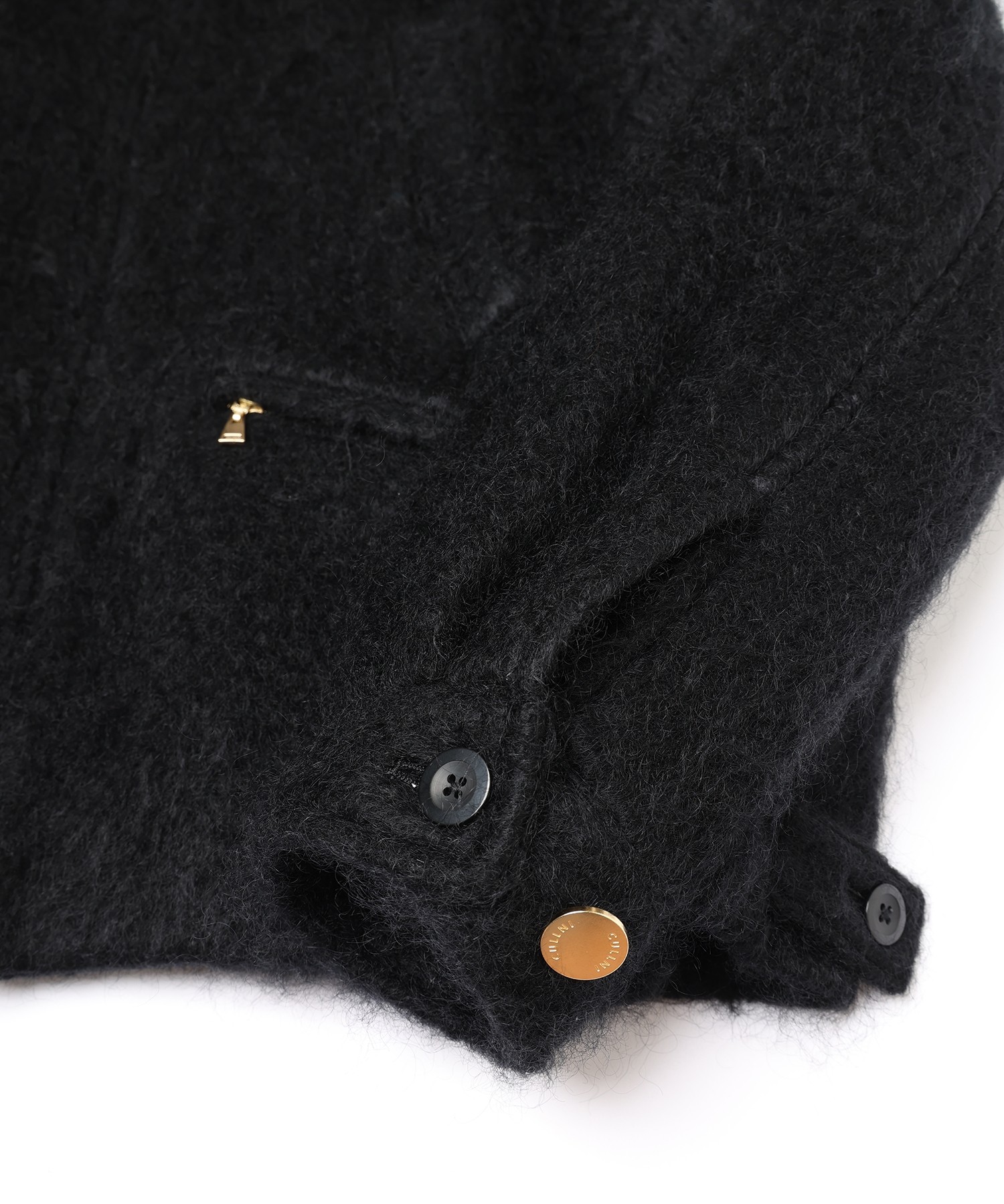 Brushed Mohair Shaggy Leather Collar Blouson