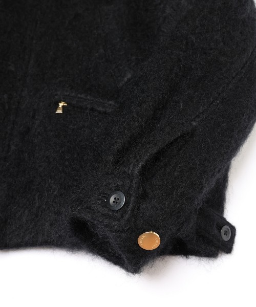 Brushed Mohair Shaggy Leather Collar Blouson